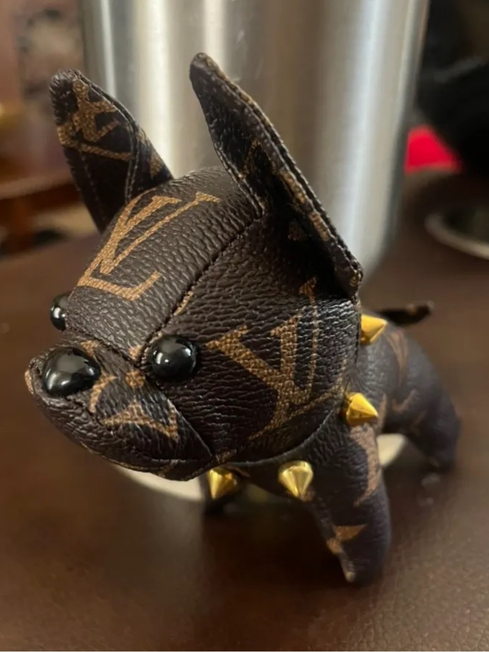 Luxury-Inspired Brown French Bulldog Collectible Plush - Designer Pattern
